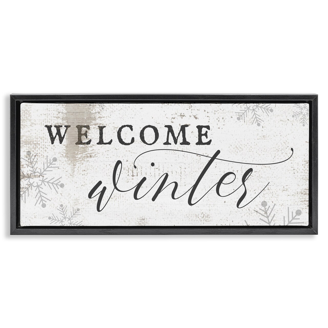 Stupell Industries Welcome Winter Snowflake Pattern Framed Floater Canvas Wall Art